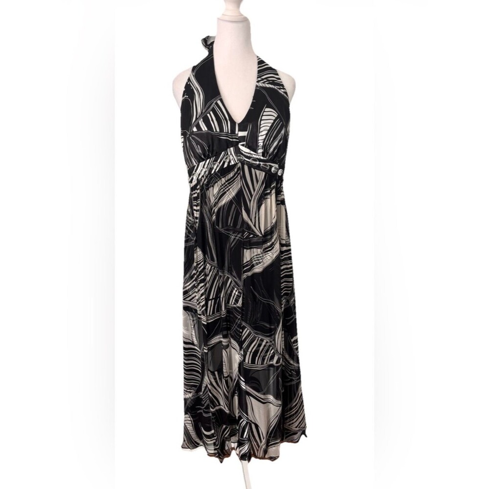 Vtg y2k Silk Halter babydoll empire Dress Womens sz 14 Fairy Grunge Whimsigoth